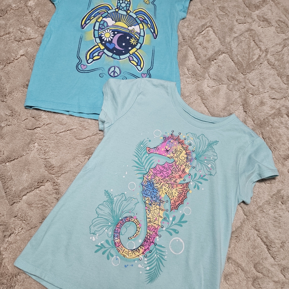 The Children's Place Turquoise and Light Blue Sea Creature Tees